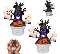 Lighted Ghost On Seesaw Night Light, Animated Seesaw Ghost Night Light for Halloween, 3D Glowing Ghosts Nightlight On The Seesaw, Plug-in LED Nightlight Halloween Decor (2pc)