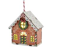 Lighted Gingerbread House for Tree - Wooden Gingerbread House Ornament | Christmas Village Pendant with Lanyard & Lights | Festive Seasonal Decor | Perfect for Mantelpiece & Door Holiday Display