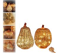 Lighted Glass Pumpkins Light - Mercury Glass Pumpkin Lamp with Timer, Fall Pumpkin Lamps Tabletop Centerpiece Decorations Autumn Thanksgiving Home Halloween Decor for Home, Fireplace, Mantel (AC, 2PC)
