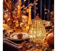Lighted Glass Pumpkins Light - Mercury Glass Pumpkin Lamp with Timer, Fall Pumpkin Lamps Tabletop Centerpiece Decorations Autumn Thanksgiving Home Halloween Decor for Home, Fireplace, Mantel (B, 1PC)