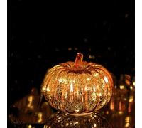 Lighted Glass Pumpkins Light - Mercury Glass Pumpkin Lamp with Timer, Fall Pumpkin Lamps Tabletop Centerpiece Decorations Autumn Thanksgiving Home Halloween Decor for Home, Fireplace, Mantel (A, 1PC)