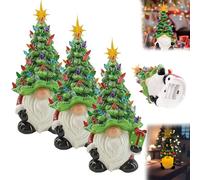Lighted Gnome Christmas Tree,8 Inch Faceless Old Man Resin Christmas Tree with Multicolored Lights - Mini Pre-lit Hand-Painted Xmas Decorations Gnome Centerpiece Decor for Fireplace Table (3pcs)