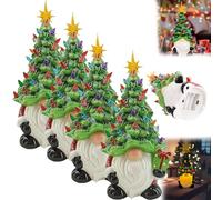 Lighted Gnome Christmas Tree,8 Inch Faceless Old Man Resin Christmas Tree with Multicolored Lights - Mini Pre-lit Hand-Painted Xmas Decorations Gnome Centerpiece Decor for Fireplace Table (4pcs)
