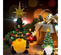 Lighted Gnomes Christmas Decorations - 8.2 Inch Lighted Up Faceless Gnomes Ceramic Christmas Tree with Multicolored Lights,Mini Prelit Xmas Holiday Decor for Tabletop Home Table Fireplace Office