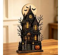 Lighted Halloween Haunted House Ghost Figurine Decor Spooky Fall Statue，A