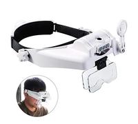 Lighted Head Magnifier With Detachable LEDs, Handsfree Reading Head Mounted Magnifying Visor Headset Helmet Magnifier Loupe for Close Work/Sewing/Crafts/Reading/Repair/Jewelry Making (1X to 14X)