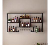 Lighted LED Bar Shelf, Wall Mounted Metal Wine Bottle & Glass Rack - Illuminated Display Shelf for Home & Commercial Use
