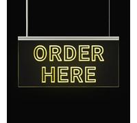 Lighted LED Order Here Sign Color Changing Bright Glowing Light Hanging from Ceiling Mount Mulitple Color Light Up Acrylic Board for Retail Store, Bar, Restaurant, Food Truck, 6 x 12 inches