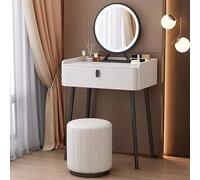 Lighted LED Vanity Table Set with Mirror & Padded Stool, Stylish Makeup Station for Bedroom & Studio, Modern White Dressing Table, 23.6in/60cm Size