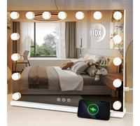 Lighted Makeup Mirror 19" L x 23" Light Hollywood Mirror with Detachable 10X Magnification Hollywood Vanity Mirror with Lights Smart Touch Control Hollywood Lighted Mirror with 15 LED Bulbs 3Colors