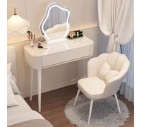 Lighted Makeup Mirror Desk Set with 3-Color Touch Dimming Stylish Vanity Table with Stool for Bedroom Ideal for Women & Girls (101.2x40x76cm)