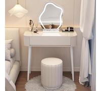 Lighted Makeup Mirror Desk Set with 3 Color Touch Dimming Stylish Vanity Table with Stool for Women and Girls Perfect for Bedrooms (101x40x76cm)