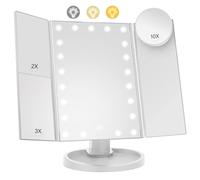 Lighted Makeup Mirror with 22 LED Lights, Dual Power Supply 1x/2x/3x/10x Magnifying Touch Screen Dimmable Mirror, 180 Degree Adjustable Angle, Travel Cosmetic Mirror - White