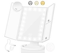 Lighted Makeup Mirror with 22 LED Lights, Dual Power Supply 1x/2x/3x/10x Magnifying Touch Screen Dimmable Mirror, 180 Degree Adjustable Angle, Travel Cosmetic Mirror - White