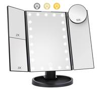 Lighted Makeup Mirror with 22 LED Lights, Dual Power Supply 1x/2x/3x/10x Magnifying Touch Screen Dimmable Mirror, 180 Degree Adjustable Angle, Travel Cosmetic Mirrors - Black