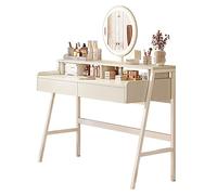 Lighted Makeup Set with Adjustable Brightness White Desk with Ders & 3 Color Lighting for Bedroom & Studio - Glamorous Makeup Table with Mirror