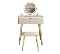 Lighted Makeup Vanity Desk with Stool Modern Dressing Table with Drawer for Bedroom Small Beige Vanity Table (19.6in/50cm) Perfect for Beauty & Grooming.