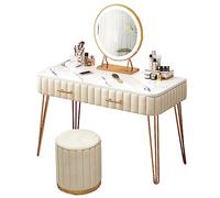 Lighted Makeup Vanity Set with Adjustable Brightness 3 Color Light Options Spacious Drawers & Comfortable Stool Elegant Dressing Table & Mirror for an Ultimate Beauty Experience