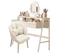 Lighted Makeup Vanity Table with Adjustable Brightness 3 Color Modes LED Mirror Stylish Bedroom Dressing Station Perfect for Makeup Artists & Beauty Enthusiasts - White