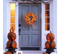 Lighted Maple Leaves Rattan Wreath with Berries Autumn Decor