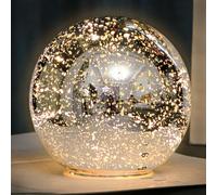 Lighted Mercury Glass Ball Table Lamp, Silver Cordless Glass Orb Christmas Decor Ball Led Light Globe, Modern Light Up Battery Operated Sphere Glass Night Light for Home Bedroom Indoor Decor, Middle