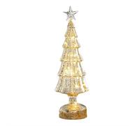 Lighted Mercury Glass Christmas Trees - 10.6 Inch LED Illuminated Tabletop Decor with Built-in Timer, Battery Operated Centerpiece for Xmas Party in Gold and Silver (Silvery)
