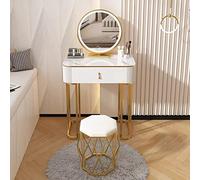 Lighted Mini Dressing Table with Adjustable LED Mirror - Compact Vanity Table for Small Bedrooms - Ideal Makeup Storage Solution and Modern Home Decor