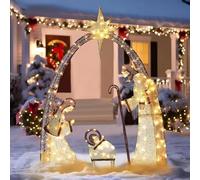 Lighted Nativity Scene Outdoor Christmas Decoration 5FT Lighted Christmas Yard Decor Set with 150 LED Lights,Iridescent Nativity Scene Xmas Decor, Christmas Yard Decorations for Yards & Lawns (A)