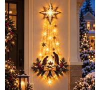 Lighted Nativity Wall Decor, Bethlehem Star of Faith, Christmas Decor | LED Christmas Wall Hanging with Holy Family Scene and Warm Lights for Home, Fireplace and Entryway