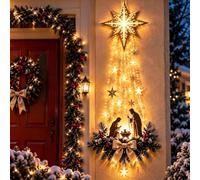 Lighted Nativity Wall Decor,Bethlehem Star of Faith,Lights LED，1PC | LED Christmas Wall Hanging with Holy Family Scene and Warm Lights for Home, Fireplace and Entryway