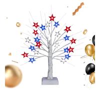 Lighted Patriotic Tree 4th of July, Artificial Centerpiece Decoration, Red White Blue Star Light Display, Patriotic Mini Tree Lamp Design, Festive Home Accent Lighting, for Party, Living Room, Bedroom