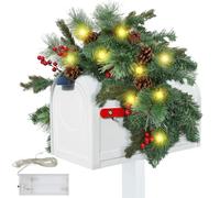 Lighted Pine Cone Mailbox Swag, 35 in Christmas Mailbox Garland with 20 LEDs, 6.56 ft String Light, Glowing Pine Cone Garland, Red Berry Winter Swag for Christmas Holiday Decor