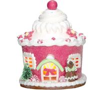 Lighted Pink Christmas Gingerbread House Ornaments, Christmas Candy Gingerbread House Decor with LED Light, Bling Candy House Gingerbread Ornaments Desktop Adornment for Indoor Room Decor (Pink)