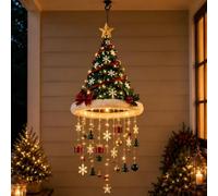 Lighted Santa Hat Hanging Chandelier, Hanging Christmas Decorations | Warm LED fairy lights & ornaments. 50cm battery-operated festive ceiling decor for indoor & outdoor(D)