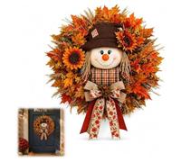 Lighted Scarecrow Fall Wreath for Front Door, Autumn Harvest Decor(Lighted