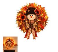 Lighted Scarecrow Fall Wreaths for Front Door,Sunflower Maple Wreath，A | Harvest Sunflower Maple Leaf Autumn Wreath With Burlap Bow For Porch & Thanksgiving Decor