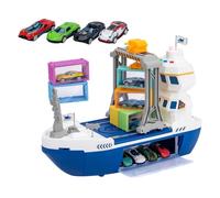 Lighted Sound Cargo Ship - 12 Alloy Car Transporter with Working Gantry Crane | 6 Container Freight Toy for Kids Students, Living Room Birthday Gift