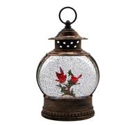 Lighted Swirling Water Lantern with Cardinal Design, Freestanding for Shelf, Mantel, Desk, Table, Winter Bird Christmas Décor, Festive Holiday Decoration, 11.5 Inches High