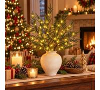 Lighted Twinkling Evergreen Pine Kit, Artificial Tabletop Christmas Branche | Artificial Norfolk Pine Branches With Integrated Warm LED Lights, Bendable Twinkle Tree Kit For Christmas Home Decorations