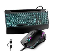 Lighted up Backlits Full Size USB C(Type C)/USB A Large Print Wired Keyboard and Mouse Combo, with Quiet Scissor Keys &Phone Holder &Volume Knob &jiggler Mouse,for MacBook,Mac,Windows Laptop PC