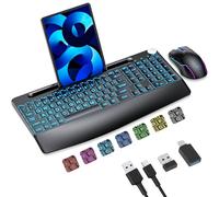 Lighted up Full Size 2.4G Wireless Keyboard and Mouse Combo, Rechargeable,with 7 Colored Backlits &Phone Holder &Wrist Rest &jiggler Mouse,for Mac Windows Laptop PC (Keyboard and Mouse Set)