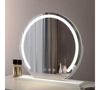 Lighted Vani Table with Round Black Mirror - 50cm White Makeup Desk for Bedroom Decor & Beau Routine, Slish & Functal Fur for Women