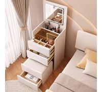 Lighted Vanity Mirror with Chair Makeup Desk with Multiple Drawers Foldable Design Ideal for Small Spaces MDF Material TwoTone Options: White A White B.