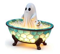 Lighted Vintage Patchwork Ghost Halloween Decor, Cute Ghost Bathtub Night Light, Soft Resin Bathroom Decor, Adorable Halloween Tabletop Lamp (style A)