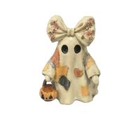 Lighted Vintage Patchwork Ghost Halloween Decorations, LED Light Up Ghost Figurine with Pumpkin Lantern, Rustic Fall Figurine Decoration for Mantel Shelf Entryway Porch (With light)