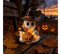 Lighted Vintage Patchwork Ghost, Light Up Ghost with Pumpkin Halloween Decor, LED Hanger with Warm Lights,Spooky Door Ghost lamp gifts Patchwork fall pumpkins For lamp halloween party decorati