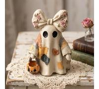 Lighted Vintage Patchwork Ghost, Light Up Ghost with Pumpkin Lantern, Vintage Patchwork Ghosts Lamps Fall Figurine Halloween Decorations for for Mantel Shelf Entryway Porch