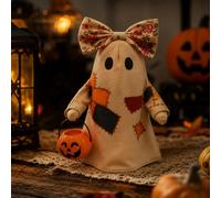 Lighted Vintage Patchwork Ghost, Light Up Ghost with Pumpkin Lantern, Vintage Patchwork Ghosts Lamps Fall Figurine Halloween Decorations for for Mantel Shelf Entryway Porch