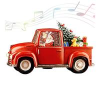 Lighted Vintage Red Truck Decor, 11.3" Musical Christmas Snow Globe with Swirling Glitter, Santa Claus in Truck Car Model, Light-Up Christmas Decorations Indoor for Home, Gifts and Holiday Decor