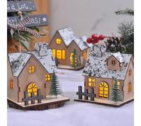 Lighted Wooden Christmas Houses, 3pcs 3.7inch Set with LED Light, Battery Powered Christmas Town Village Sets Desktop Decorations for Home, Office, Store Decorations